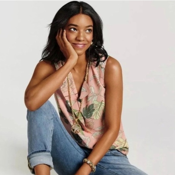 CAbi | 'Tropical' Palm Leaf Printed Blouse Top - Picture 2 of 9